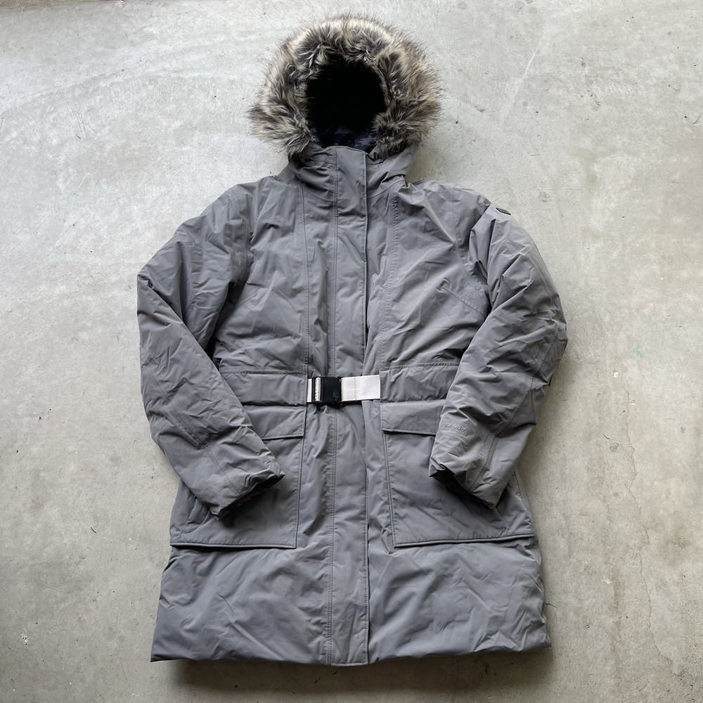 The North Face Puffer Jacket Parka Womens M Gray Hyvent Goose Down Fur Hooded